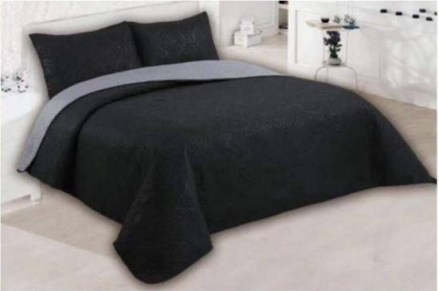 Homelux Bedsprei Luxe bedsprei Zwart Bedsprei 2 persoons Bed sprei 240x250 2x Kussensloop 50x70 Bedsprei set 3 delig