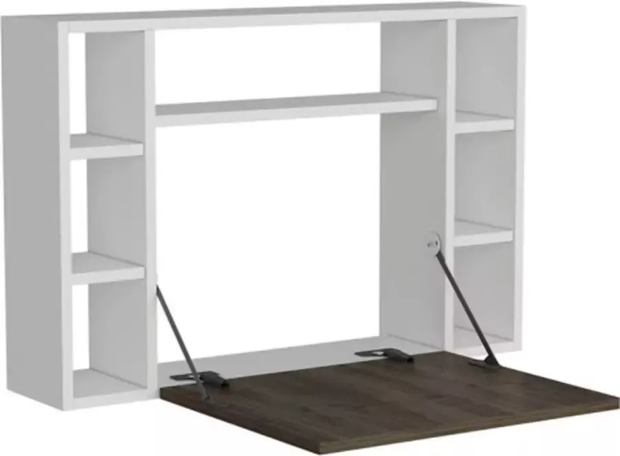 Homemaniac Homemania Wandbureau inklapbaar Omega 90x19 5x60 cm wit walnootkleurig - Foto 1
