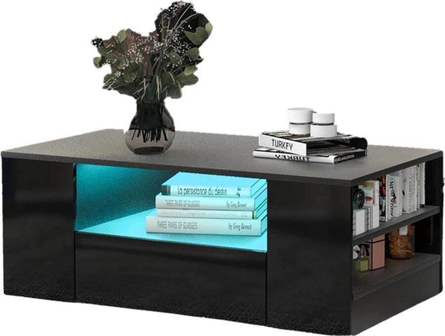 HomeNest Salontafel Vierkant met LED verlichting Salontafel met Lade Salontafel met Opbergruimte Zwart Bijzettafel met verlichting Tafel Rond Woonkamer Tafel Decoratie Tafel Salon Tafel Wandtafel Koffietafel Tv Kast Tv Meubel