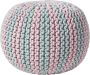 Merkloos Poef blauw-roze gestreepte gebreide poef rond vloerkussen 35 x 40 cm decoratieve voetenbank met grof gebreide overtrek van 100% katoen gebreide puff gebreide kruk - Thumbnail 1