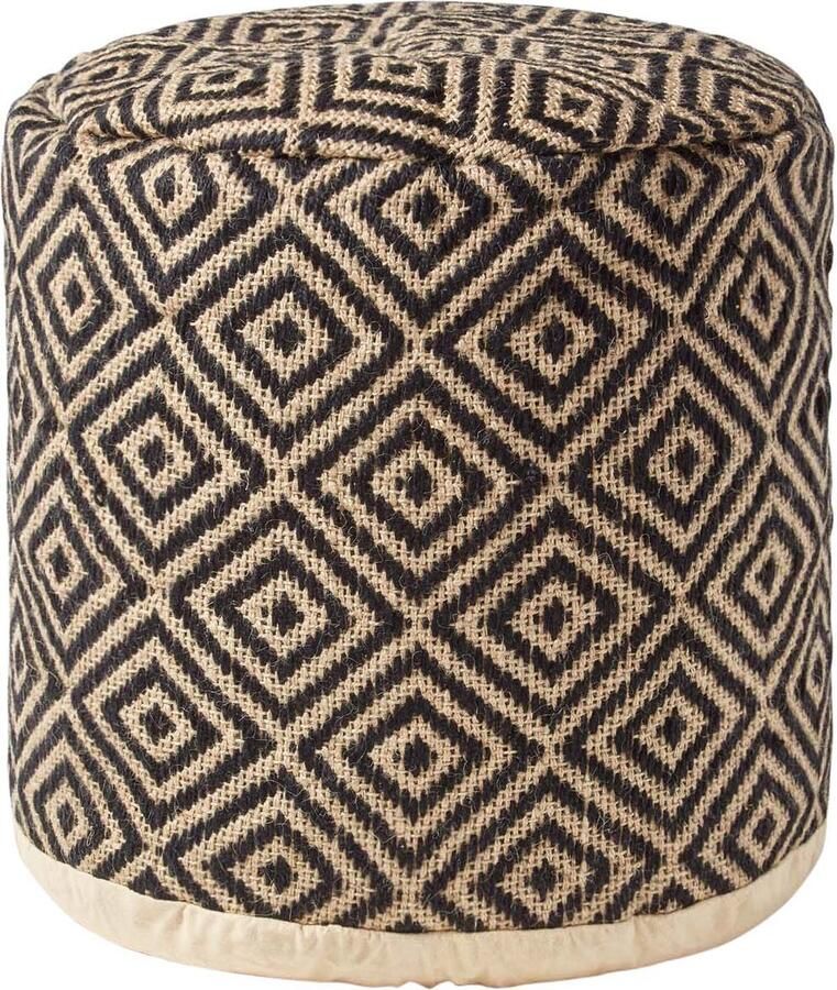 Homescapes Aztec Style Jute Poef Ronde kruk zwart naturel 40x45 cm