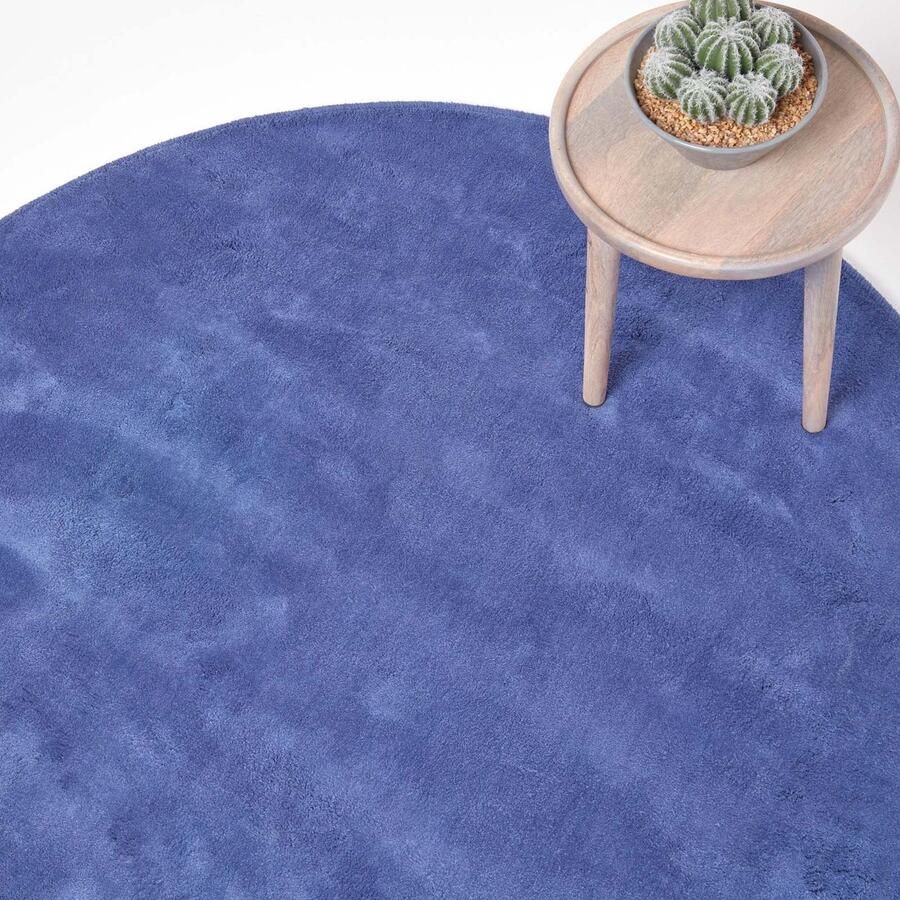 Homescapes Blauw laagpolig vloerkleed van 100% katoen 150 cm rond