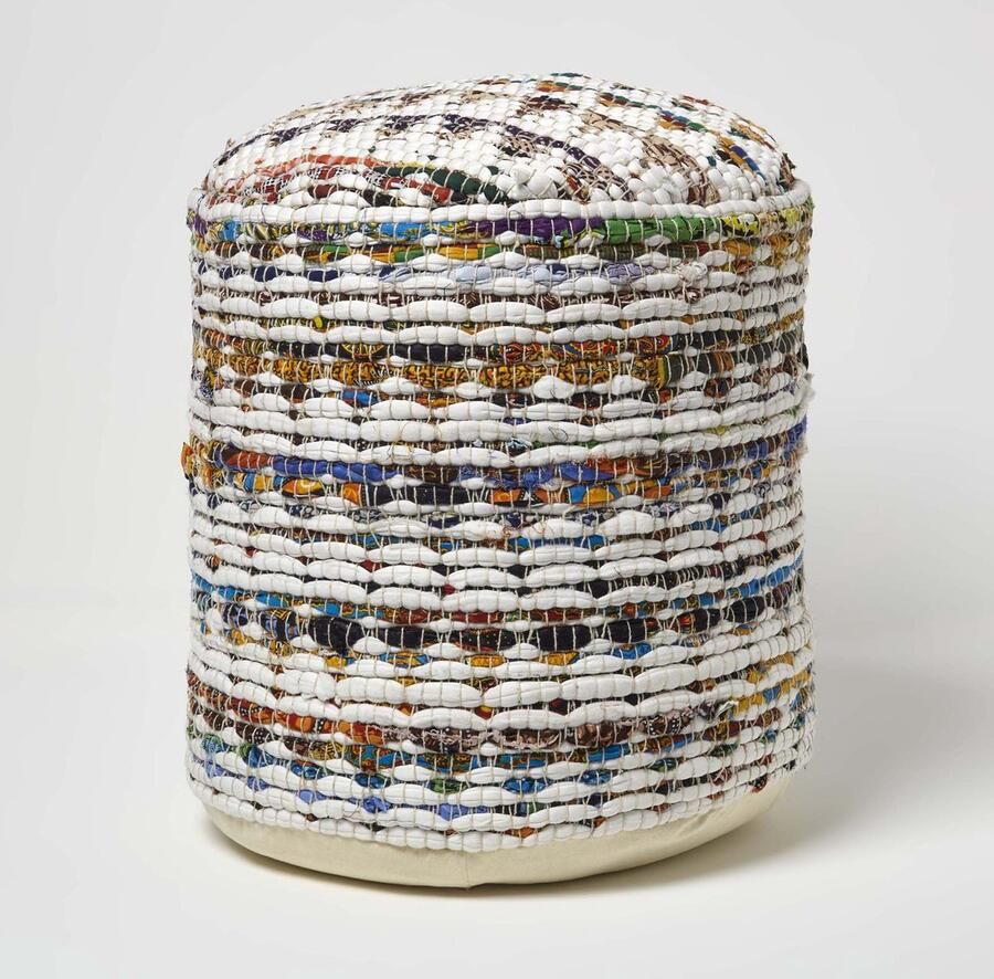 Homescapes design kruk poef rond Chindi kleurrijk