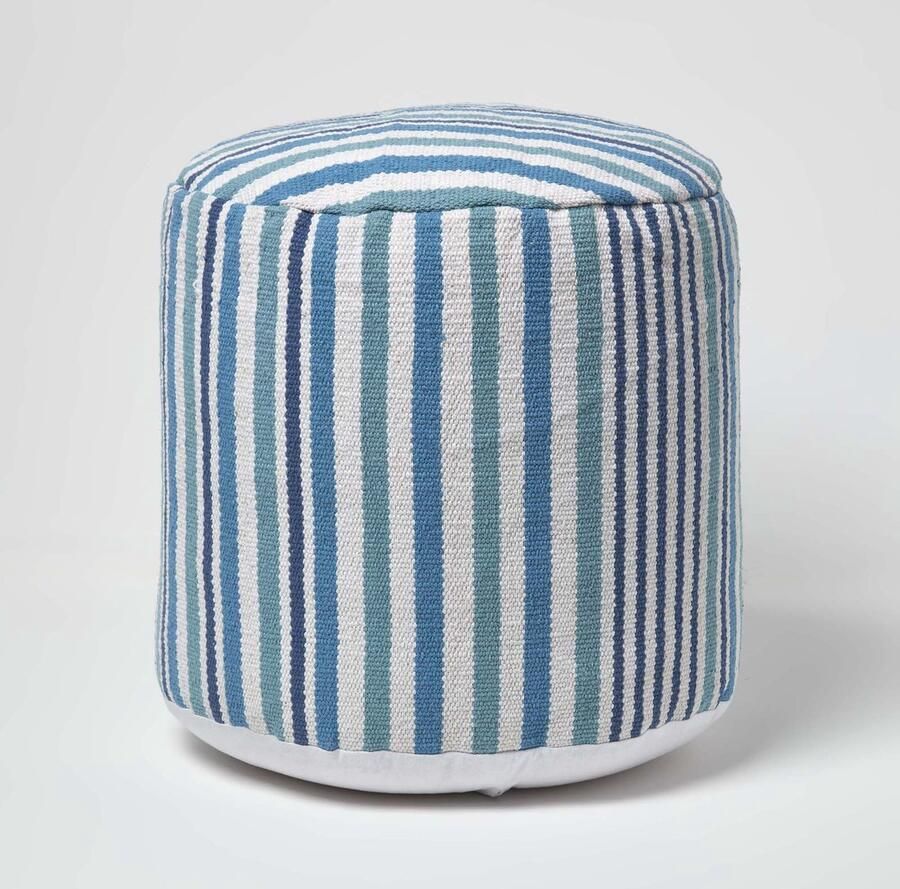 Moderne poef Zitkussen selam rond Aqua Wit gestreept scandinavisch design 45 cm