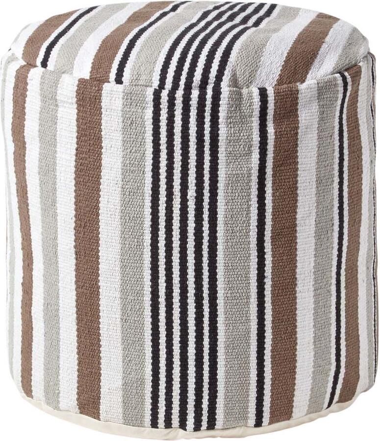 Moderne poef zitkussen rond Selam grijs wit gestreept Scandinavisch design 45 cm