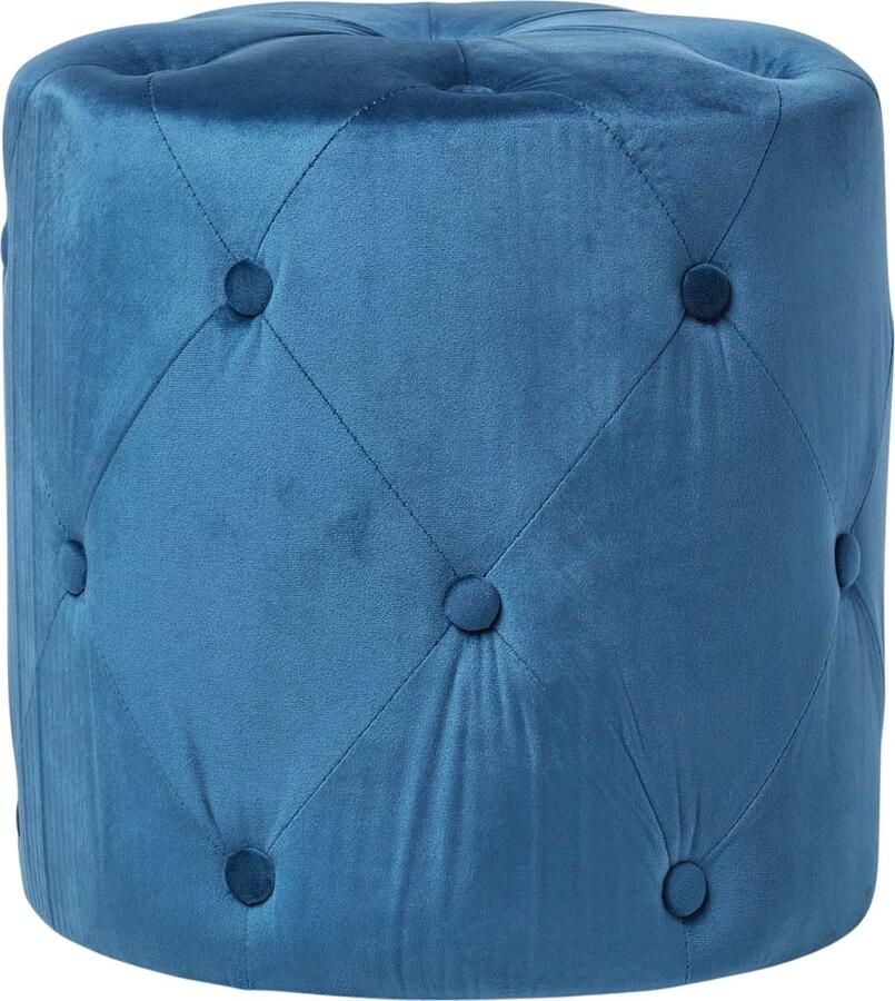 Homescapes Fluwelen kruk Windsor met doorgestikte knopen donkerblauw