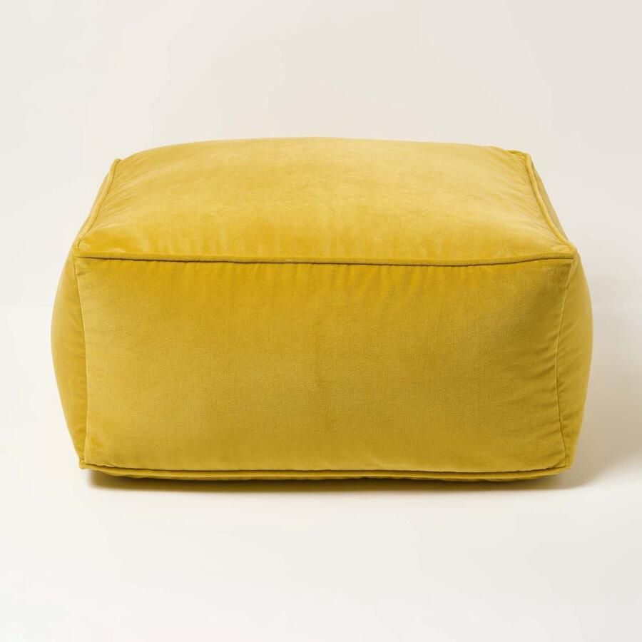 Homescapes fluwelen poef mosterdgeel – zitzak vierkant 60 x 60 x 27 cm