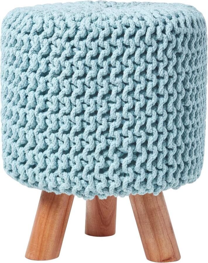 Homescapes gebreide poef 42 cm hoog lichtblauw
