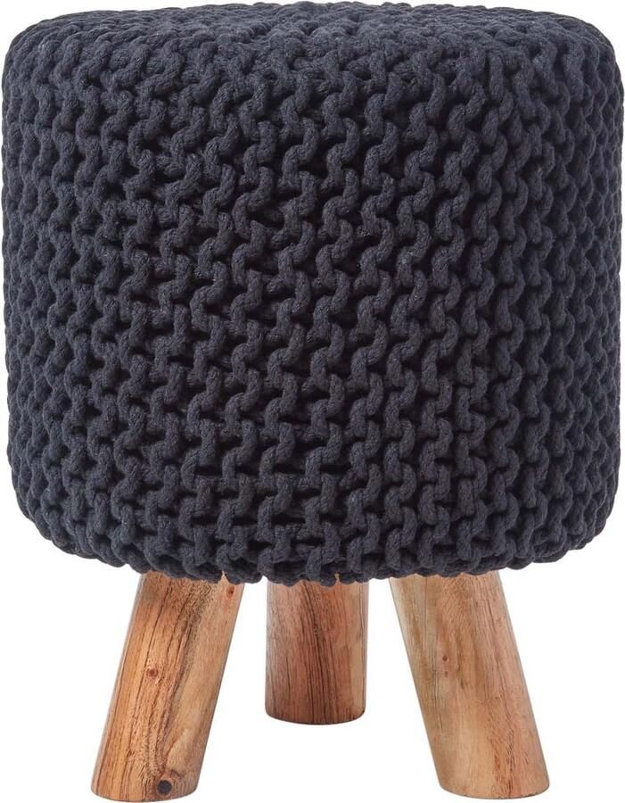 Homescapes gebreide poef 42 cm hoog zwart