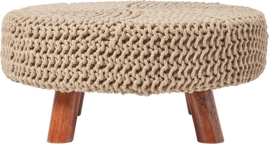 Homescapes Gebreide Voetenbank 30cm Hoog Crèmewit