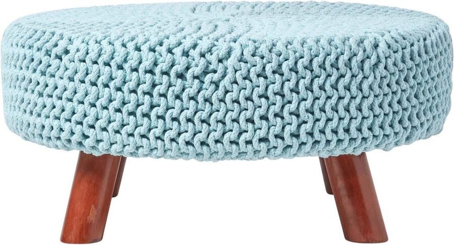 Homescapes Gebreide Voetenbank 30cm Hoog Lichtblauw