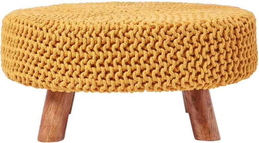 Homescapes Gebreide voetenbank 30cm hoog Mosterd