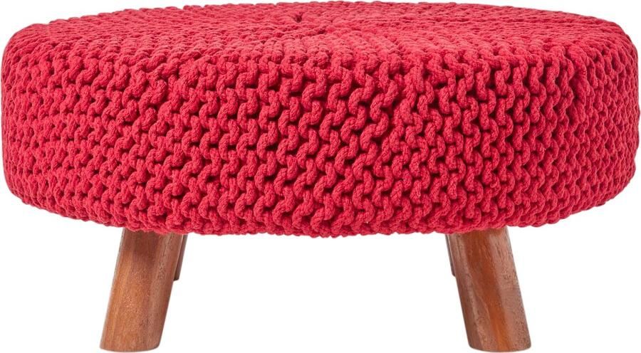Homescapes Gebreide Voetenbank 30cm Hoog Rood