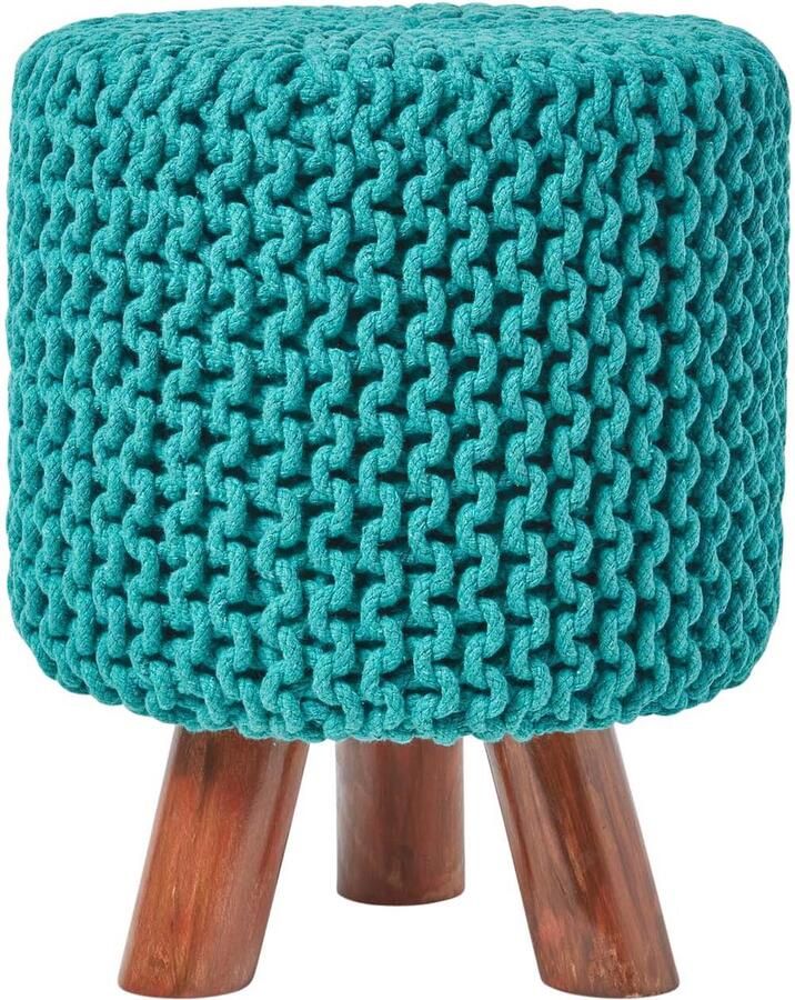 Homescapes Gebreide voetenbank 42 ​​cm hoog petrol