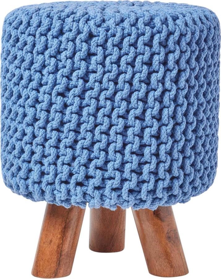 Homescapes Gebreide Voetenbank 42cm Hoog Blauw