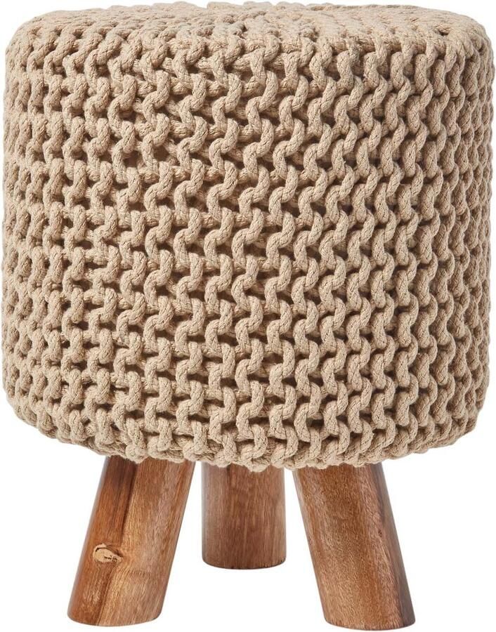 Homescapes Gebreide Voetenbank 42cm Hoog Crèmewit