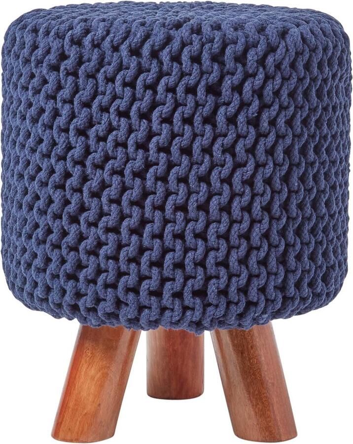 Homescapes Gebreide Voetenbank 42cm Hoog Marineblauw