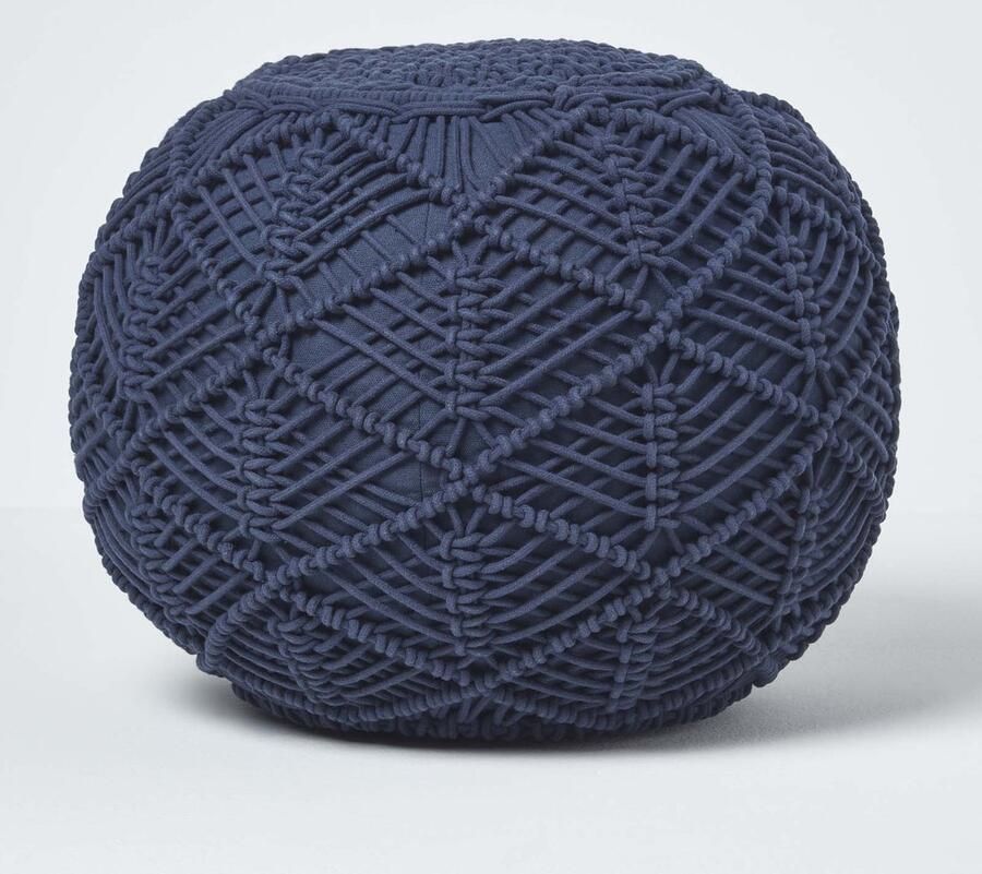 Homescapes Gehaakte poef donkerblauw 35 x 40 cm
