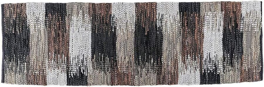 Homescapes Gerecycled leren vloerkleed in grijs bruin en zwart 66 x 200 cm