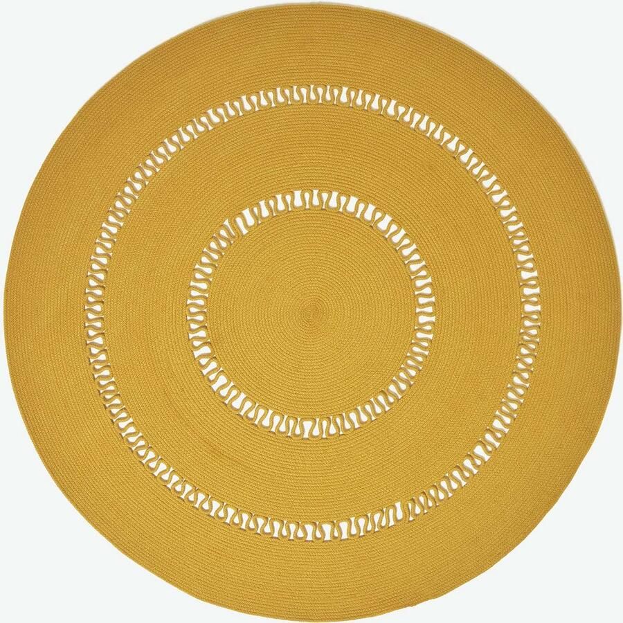 Homescapes Gevlochten Rond Gehaakt Vloerkleed Mosterdgeel 120 cm