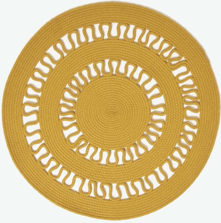 Homescapes Gevlochten Rond Gehaakt Vloerkleed Mosterdgeel 70 cm