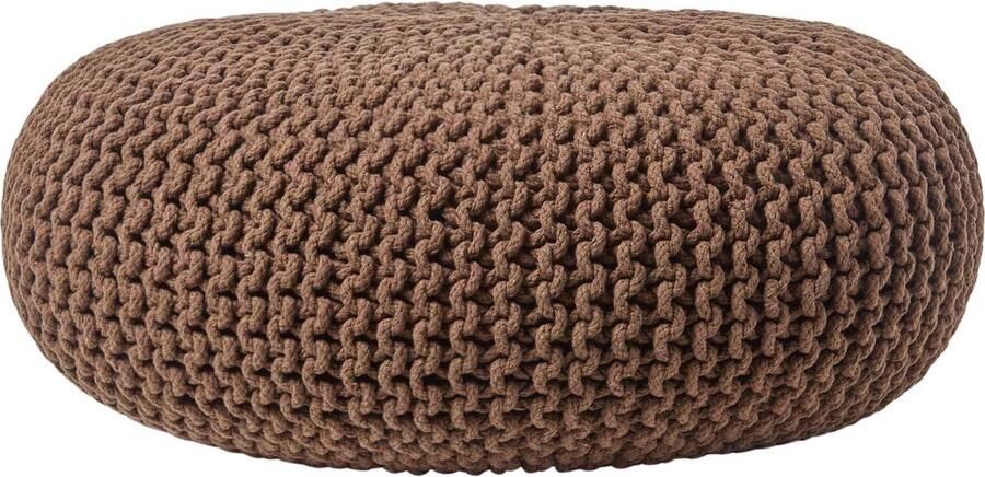 Homescapes Grote gebreide poef 100% katoen bruin