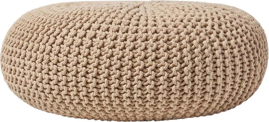 Homescapes Grote gebreide poef 100% katoen crèmewit