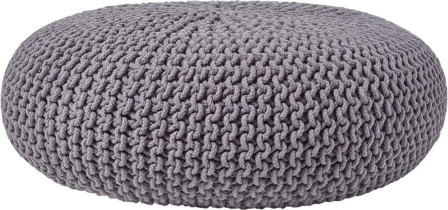 Homescapes Grote gebreide poef 100% katoen grijs