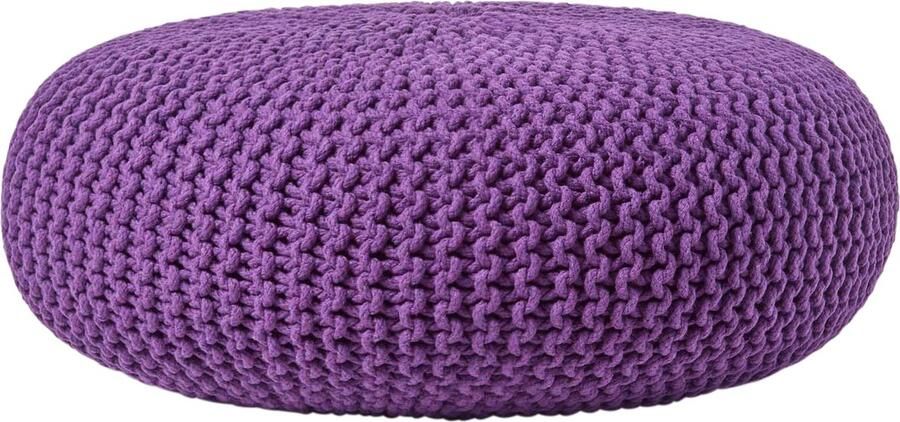 Homescapes Grote gebreide poef 100% katoen paars