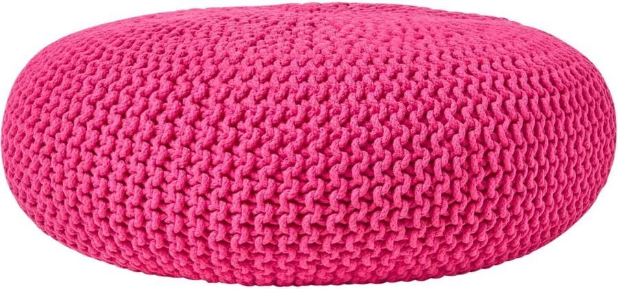 Homescapes Grote gebreide poef 100% katoen pink