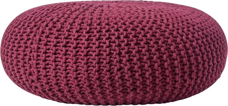 Homescapes Grote gebreide poef 100% katoen pruim