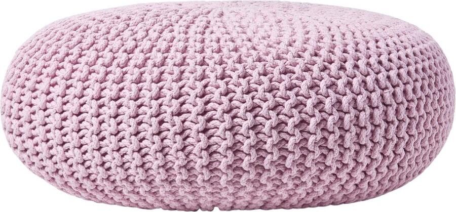 Homescapes Grote gebreide poef 100% katoen roze