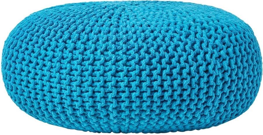 Homescapes Grote gebreide poef 100% katoen turquoise
