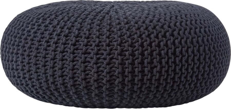 Homescapes Grote gebreide poef 100% katoen zwart
