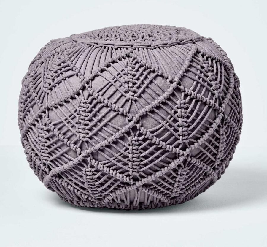 Homescapes Gehaakte poef grijs 35 x 40 cm