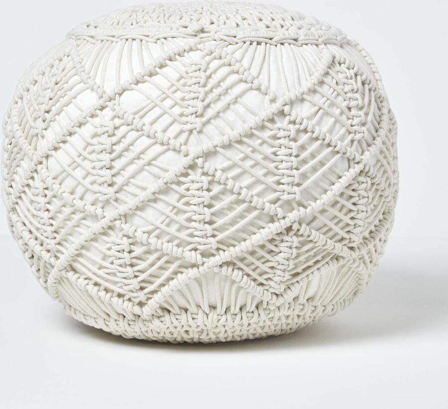 Homescapes Gehaakte poef naturel 35 x 40 cm