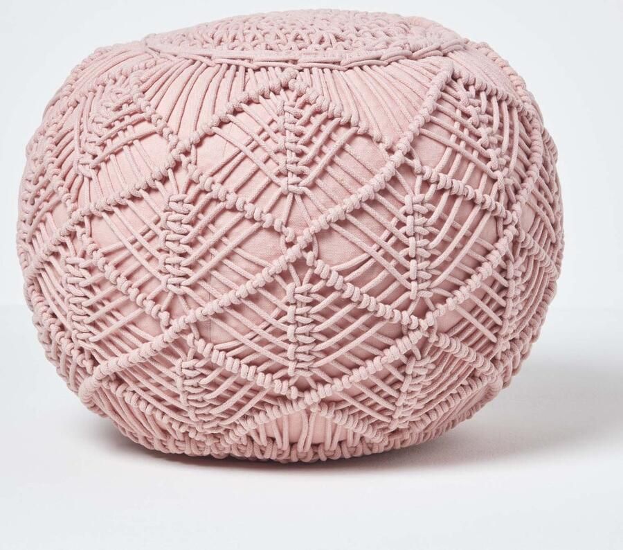 Homescapes Gehaakte poef roze 35 x 40 cm