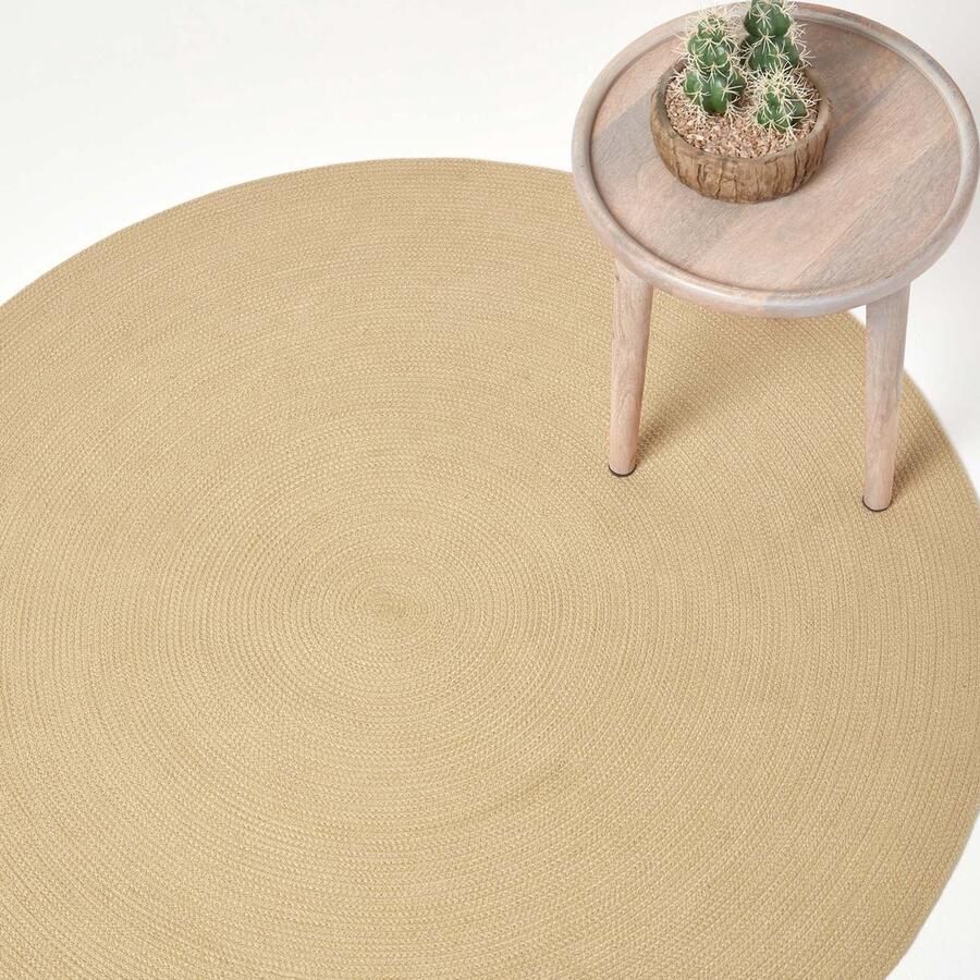 Homescapes Handgeweven gevlochten vloerkleed in beige 120 cm rond
