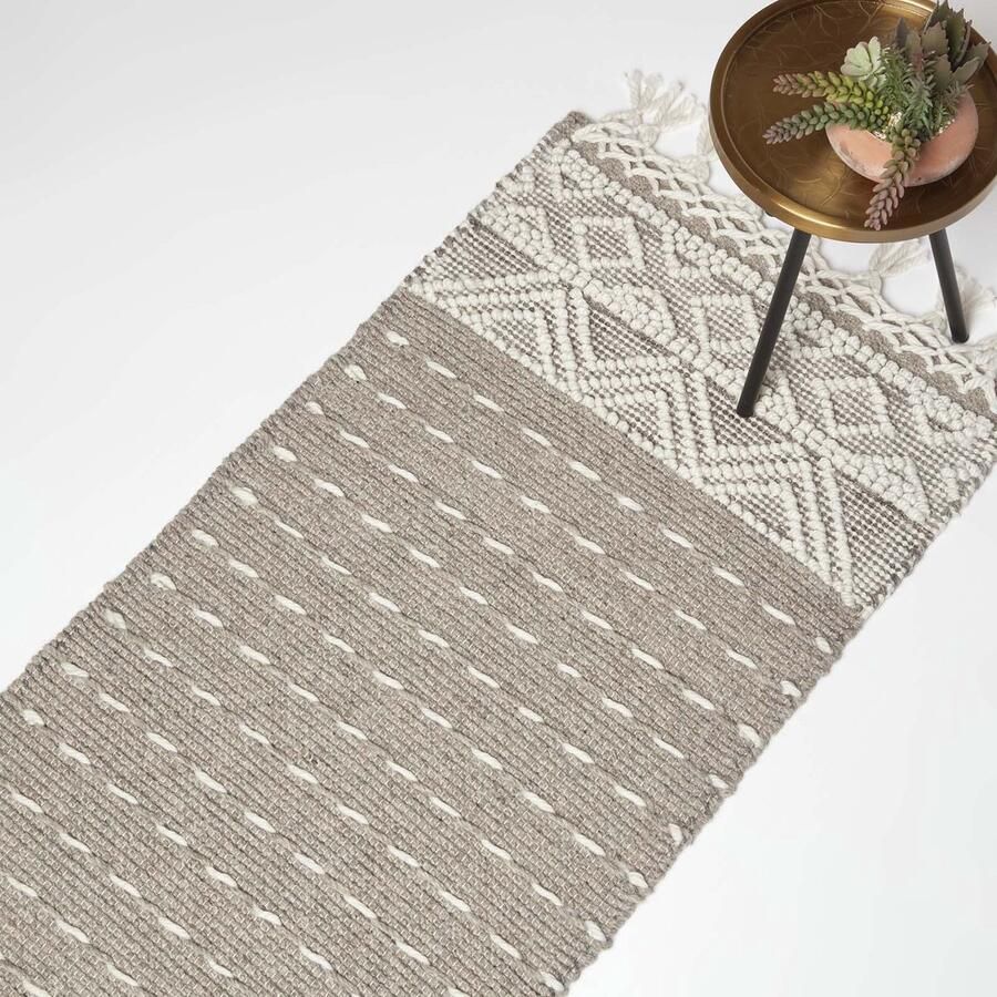 Homescapes Handgeweven Kelim Runner Patna 66 x 200 cm grijs en wit patroon