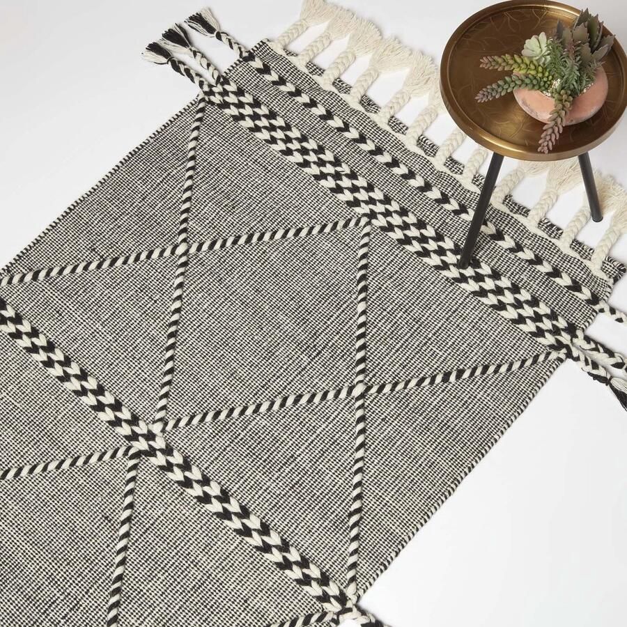 Homescapes Handgeweven Kelim Vloerkleed Edessa 160 x 230 cm zwart en wit