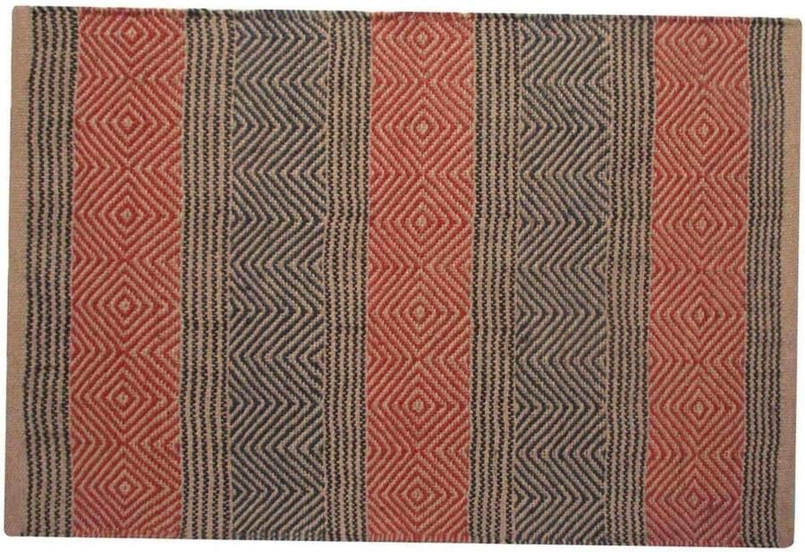 Homescapes Handgeweven zwart rood jute vloerkleed met geometrisch patroon 66 x 200 cm