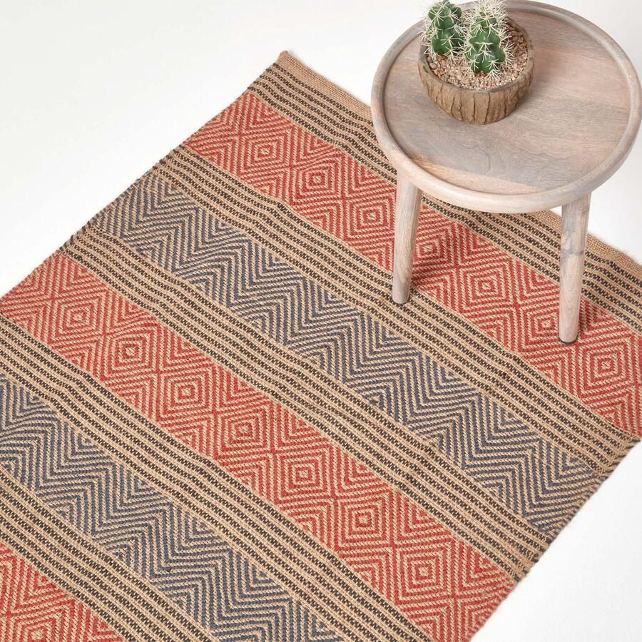 Homescapes Handgeweven zwart rood jute vloerkleed met geometrisch patroon 120 x 180 cm