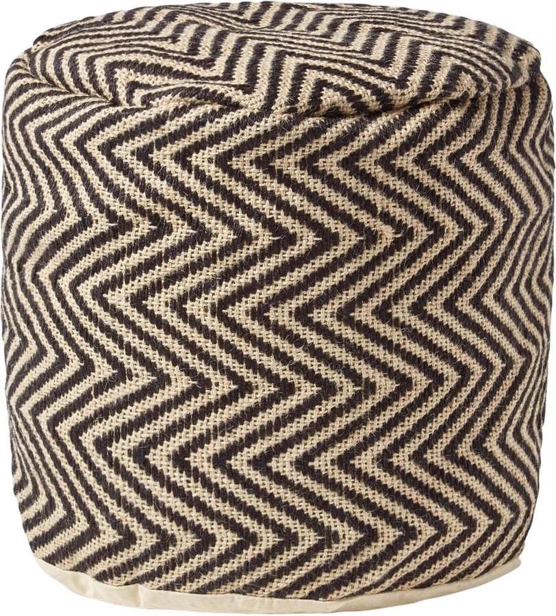 Homescapes Jute poef met chevronpatroon ronde kruk zwart naturel 40x45 cm