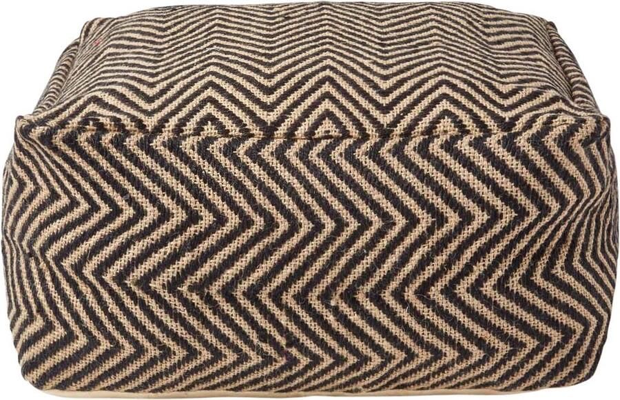 Homescapes jute poef met chevronpatroon vierkant zwart-naturel 60x30 cm