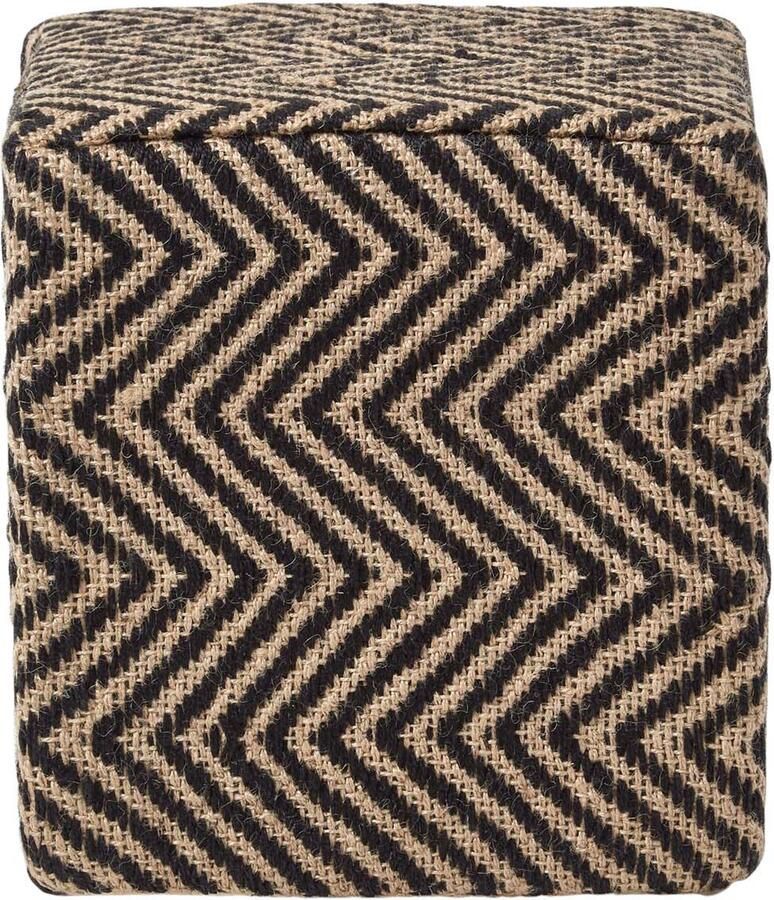 Homescapes jute poef met chevronpatroon zitkubus zwart-naturel 36x38 cm