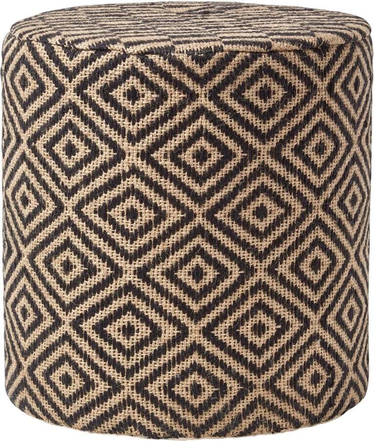 Homescapes jute poef met etnisch patroon ronde kruk zwart naturel 40x42 cm
