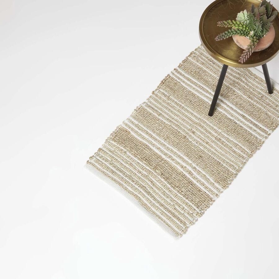Homescapes jute vloerkleed Arlyn 45 x 70 cm beige-wit gestreept vloerkleed