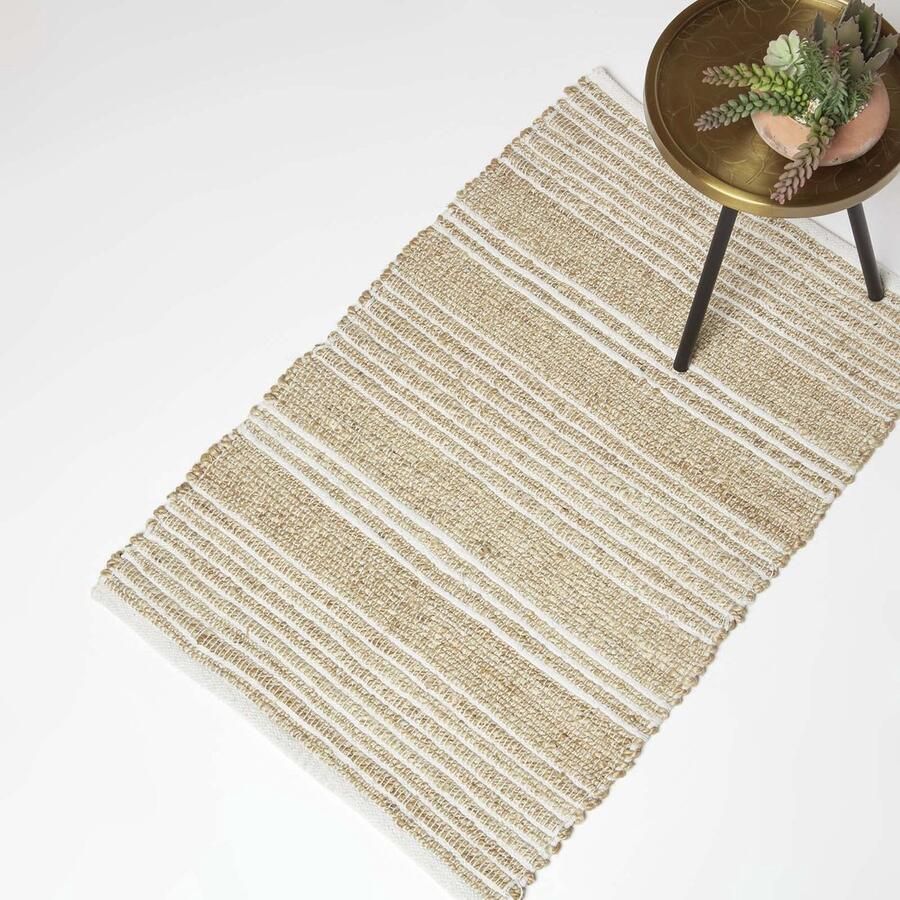 Homescapes jute vloerkleed Arlyn 60 x 90 cm beige-wit gestreept vloerkleed