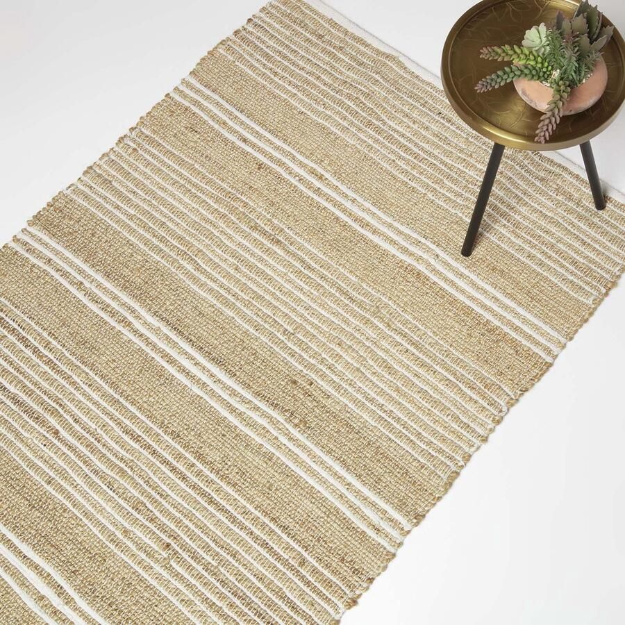 Homescapes jute vloerkleed Arlyn 120 x 170 cm beige-wit gestreept vloerkleed