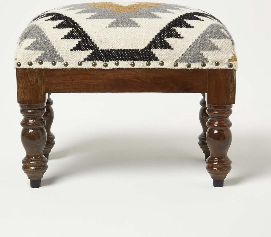 Homescapes Kelim kruk Agra 50 x 30 x 40 cm – gestoffeerde kruk met kelim hoes